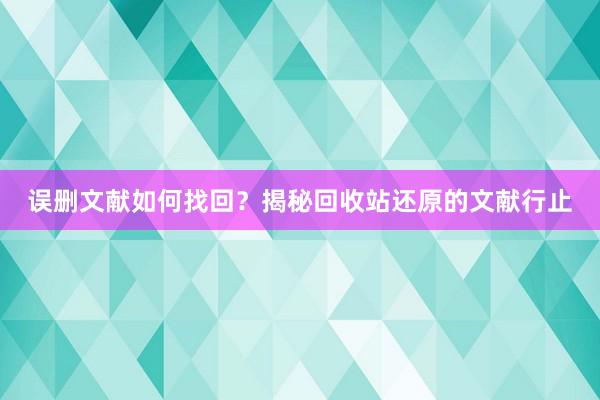 误删文献如何找回？揭秘回收站还原的文献行止